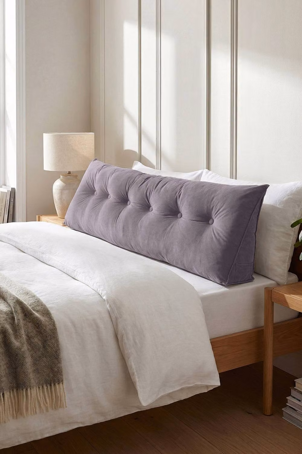 Living and Home Grey Washable Wedge Headboard Pillow with Storage Pocket – 3
