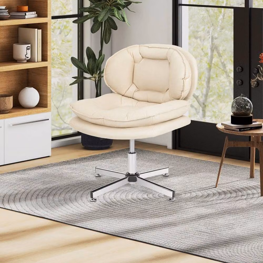 EONLION Beige Synthetic Leather Swivel Home Office Task Chair – 3