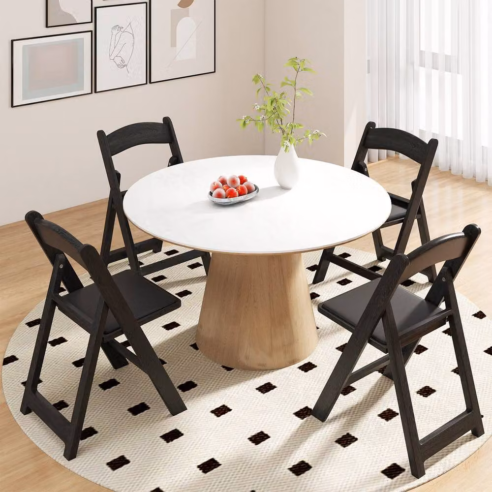 Gymax 4 Pack Black Resin Folding Patio Chairs with Padded Seats – 8