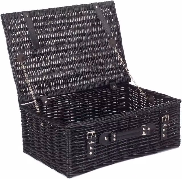Red Wicker Hamper with Black Willow Design and Removable Cotton Bag – 1