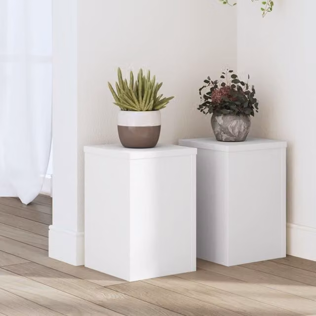 Berkfield Home Set of 2 Modern White Square Plant Stands, W/D/H: 20 x 20 x 30 cm