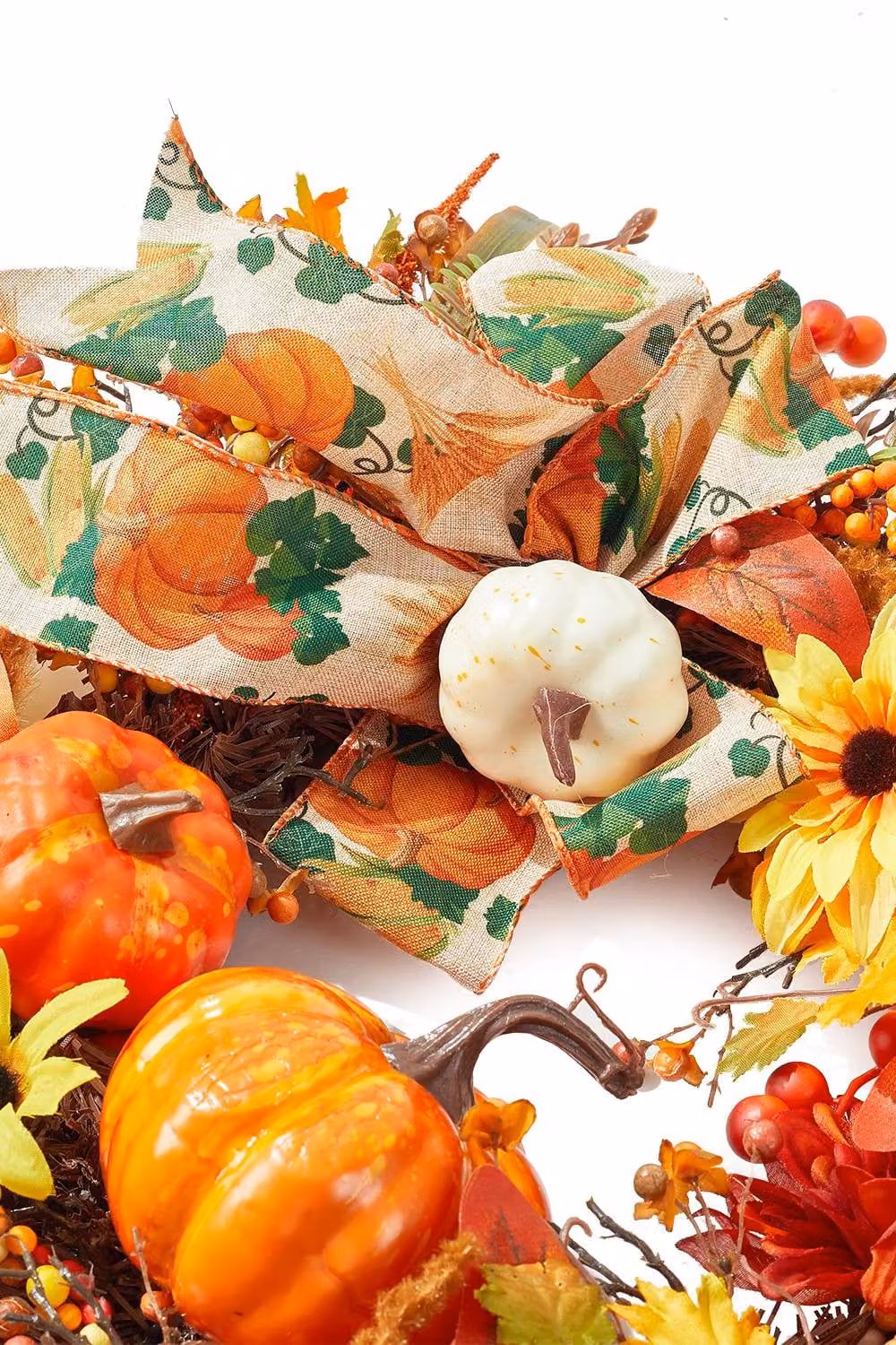 Garden Sanctuary Halloween Artificial Pumpkin and Maple Leaves Wreath in Orange – 4
