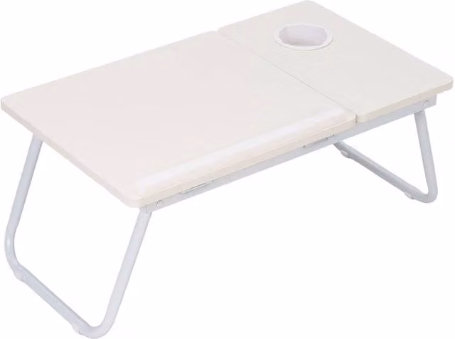 Living and Home White Height Adjustable and Tilting Folding Laptop Bed Table with Cup Slot
