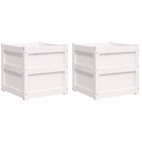vidaXL Set of 2 White Rustic Pine Wood Garden Planter Tubs