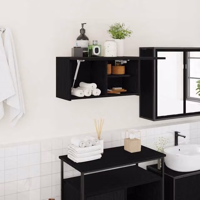Berkfield Home Black Matt Wall Mounted Bathroom Cabinet W/D/H: 60 x 25 x 30 cm – 1