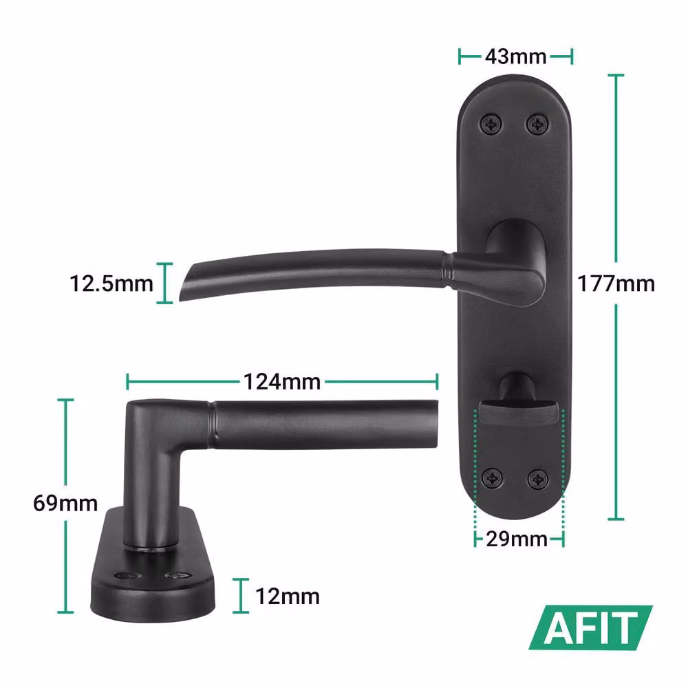 AFIT Matt Black Bathroom Door Handle Set with Backplate and 80mm Hinges, W/D/H: 15 x 15 cm – 2