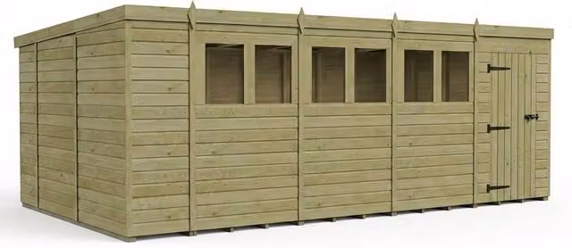 Buttercup Farm Brown Timber Pent Garden Shed with Single Door and Windows, W: 305 cm, D: 305 cm, H: 210 cm