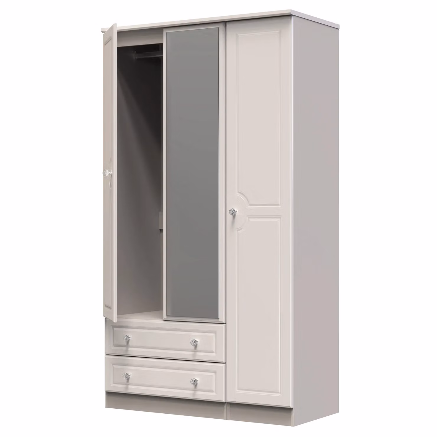 Ready Assembled 2 U Stratford Triple Mirrored Wardrobe with 2 Drawers in Taupe – 2
