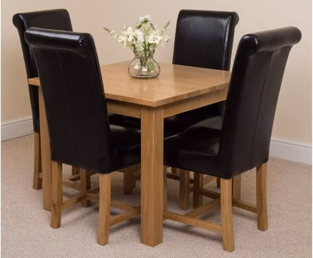 Thats Furniture Oslo Oak Small Square Dining Table and 4 Washington Black Leather Chairs W/D/H: 90 x 90 x 75 cm – 1
