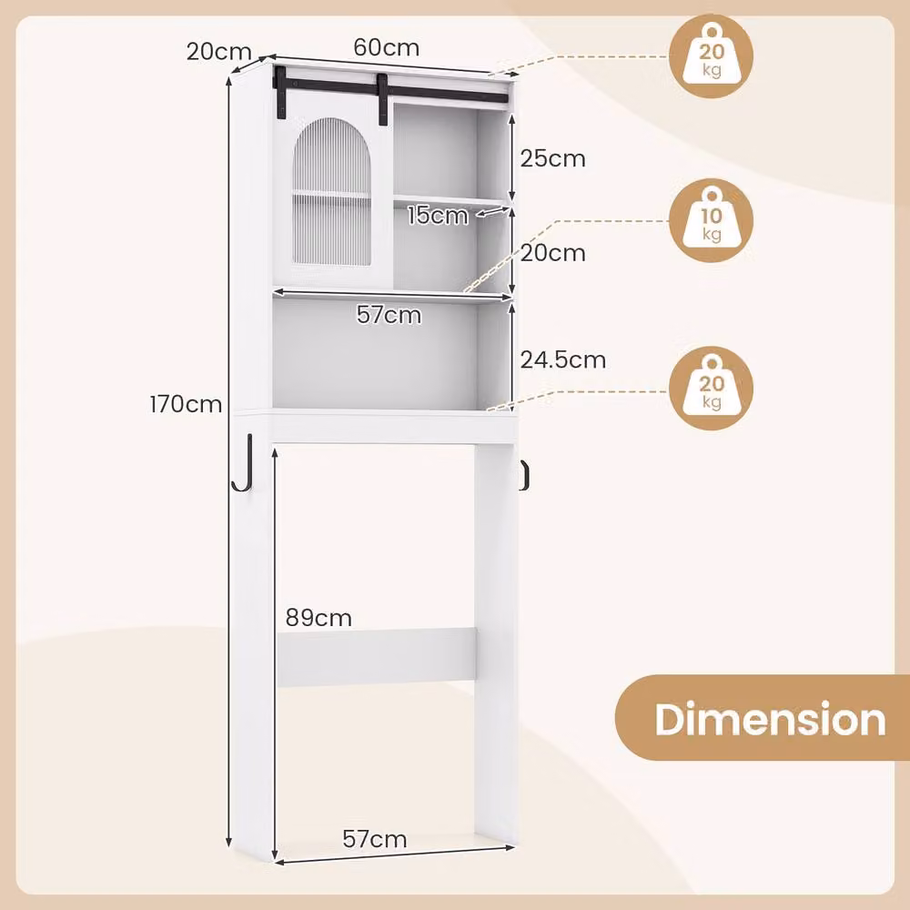 Costway White Over Toilet Storage Cabinet with Sliding Doors and Internal Shelves – 2