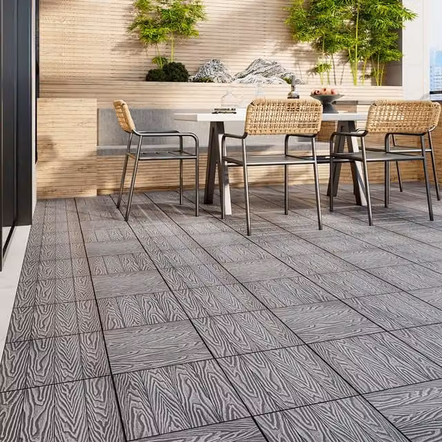 Livingandhome Set of 11 Dark Grey 3D Embossing Wood Grain WPC Deck Tiles