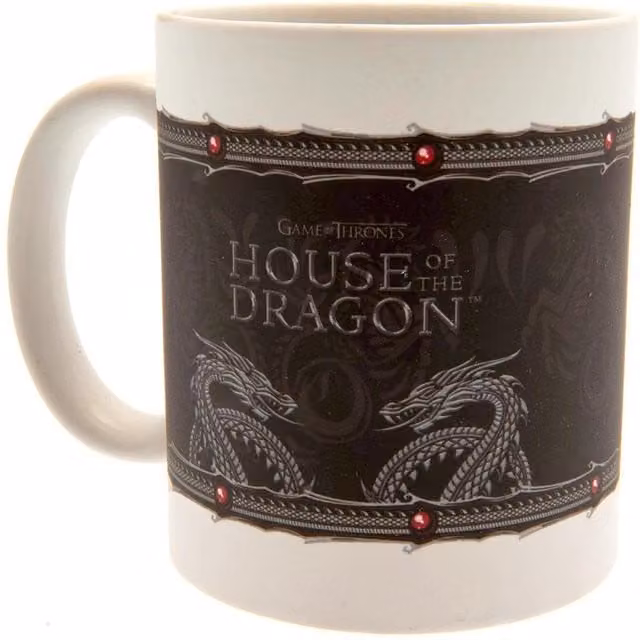 House Of The Dragon Patterned Ceramic Mug in Black, White and Silver