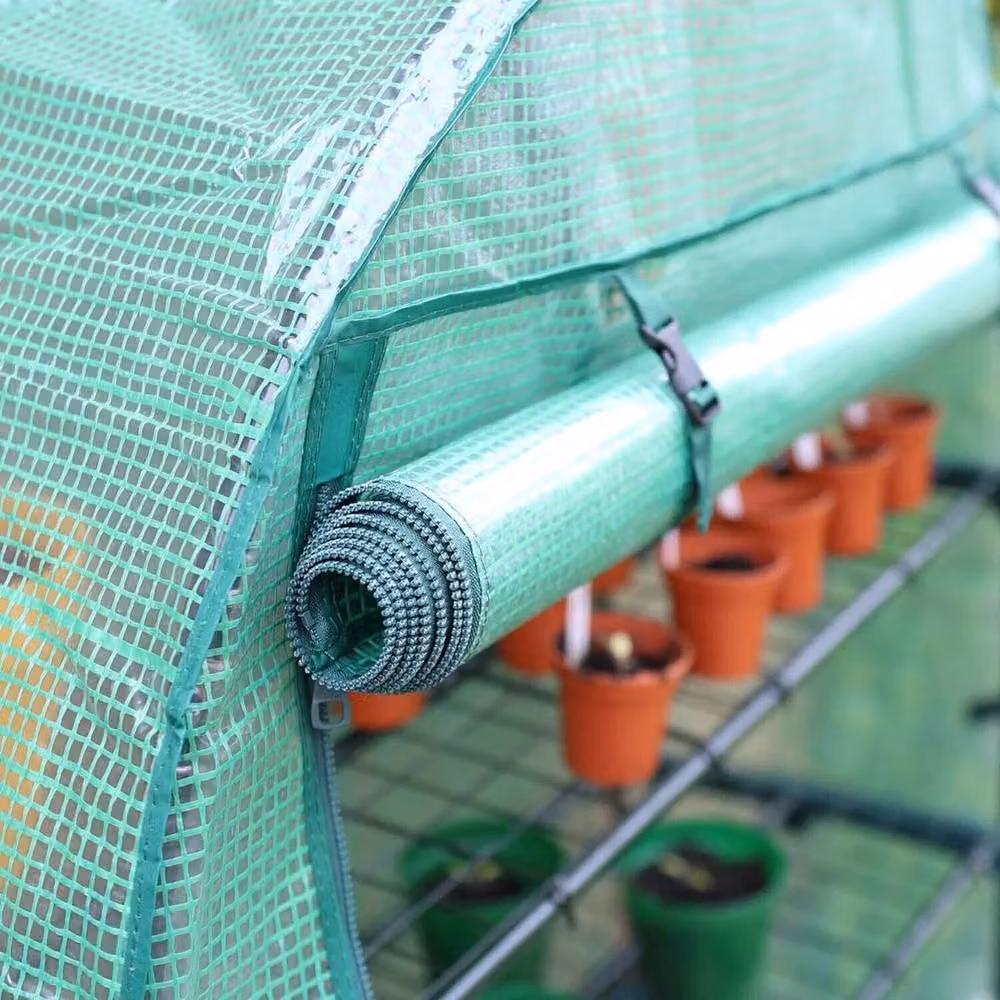 NESTLUNE 4 Tier Wide Greenhouse with Frame and Roll Up Zip Cover, Green, W: 100 cm, D: 15 cm – 3