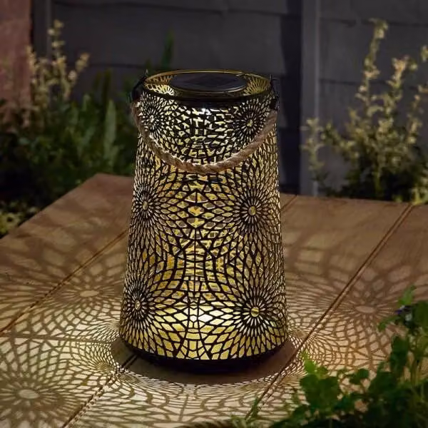 Marco Paul Solar LED Moroccan Garden Lantern in Brown, Height: 24 cm