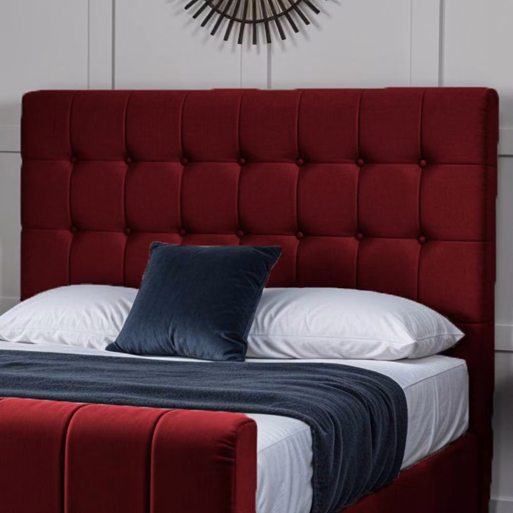 UK Bed Furniture Orlando Modern Upholstered Velvet Bed in Red, W/D/H: 140 x 200 cm – 2