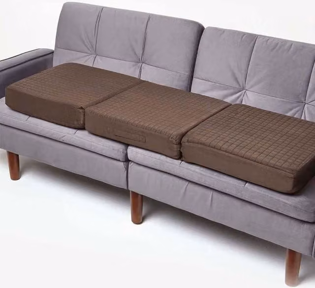 Homescapes Brown Faux Suede Orthopaedic Foam 3 Seater Booster Cushion with Removable Cover – 1
