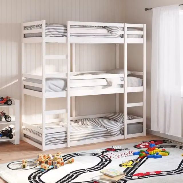 Berkfield Home Triple Bunk Bed in White Solid Wood Pine, W/D/H: 90 x 190 cm – 1