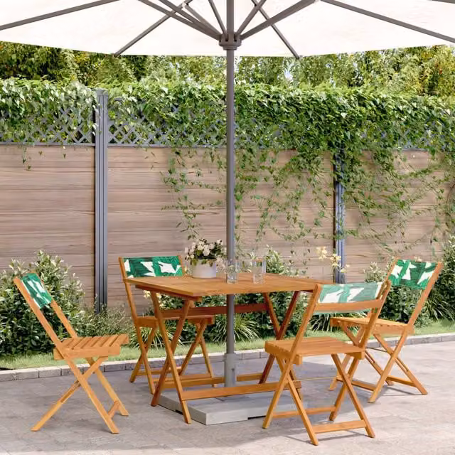 Berkfield Home 5 Piece Garden Dining Set in Green with Acacia Wood and Floral Pattern Fabric – 1