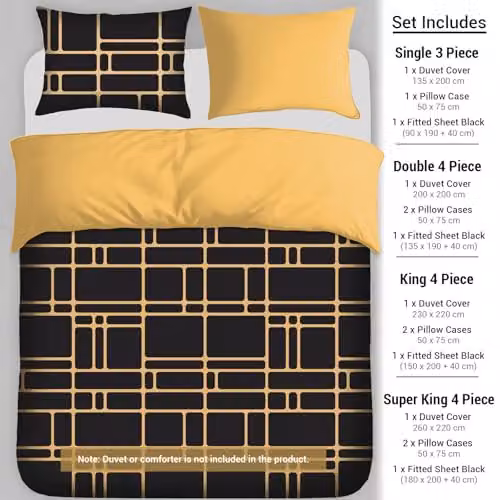 Pamposh 4 Piece King Size Reversible Microfibre Duvet Cover Set with Black Fitted Sheet and Pillowcases – 2