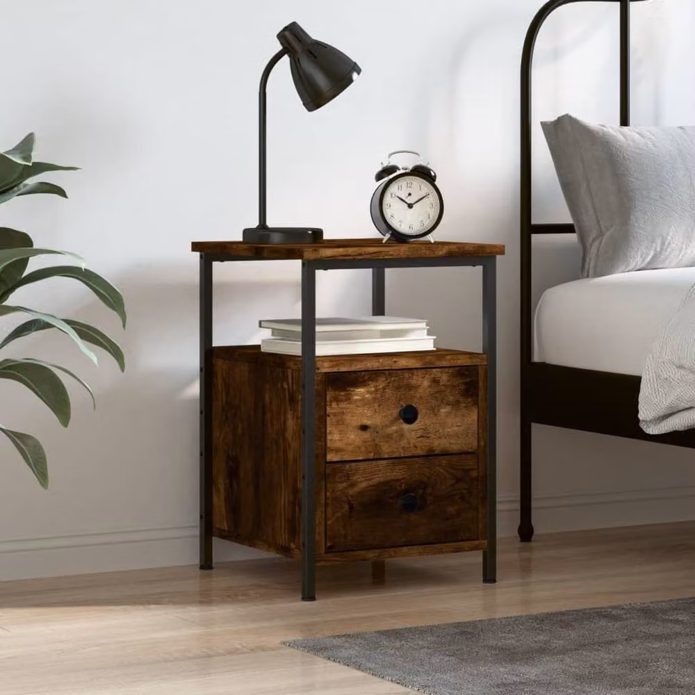 Berkfield Home Bedside Cabinet in Smoked Oak, Brown, W/D/H: 34 x 35.5 x 50 cm – 2