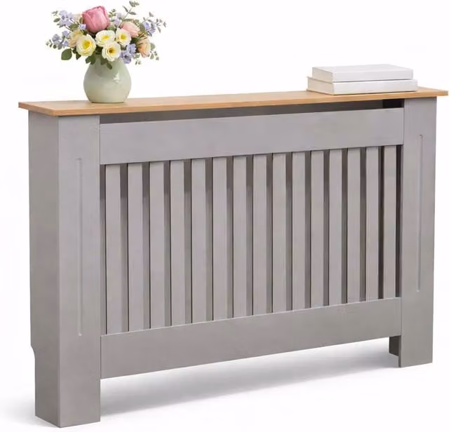 Oypla Medium Grey MDF Slatted Grill Radiator Cover Cabinet