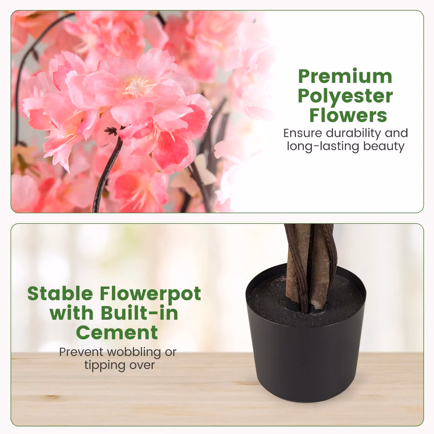 Gymax 163 cm Tall Artificial Pink Cherry Blossom Tree in Nursery Pot – 4