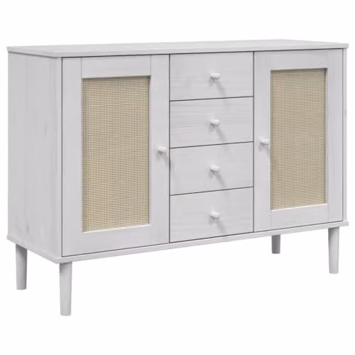 vidaXL SENJA Sideboard in White Rattan Look Solid Pine Wood, W/D/H: 112 x 40 x 80 cm
