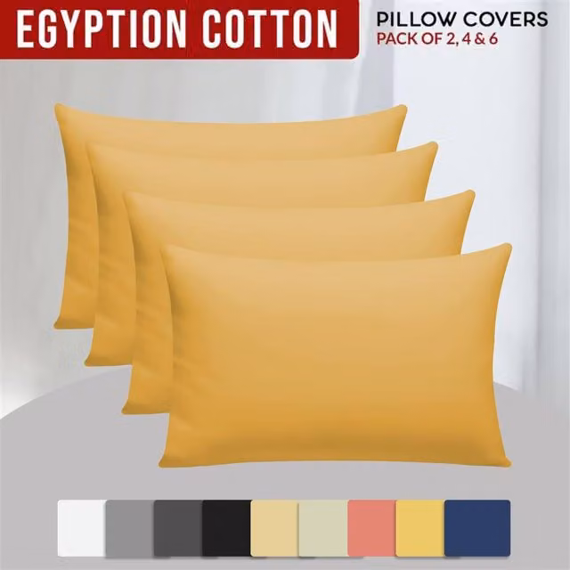 Pamposh Grace 300 Thread Count 100% Egyptian Cotton Pillowcases, 4 Pack, Yellow, W/D/H: 50 x 75 cm