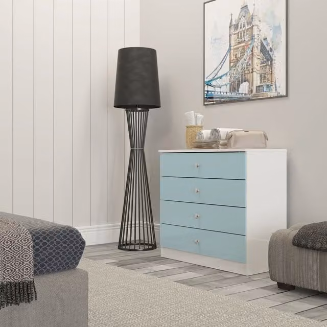 Seconique Denver 4 Drawer Chest in Blue and White Glossy MDF – 1