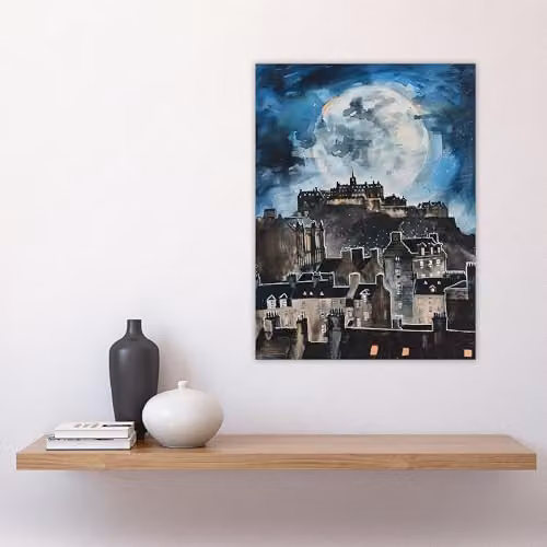 Artery8 Full Moon Night Edinburgh Castle Conceptual Art Wall Poster Print on Thick Paper, 18 x 24 Inch – 4
