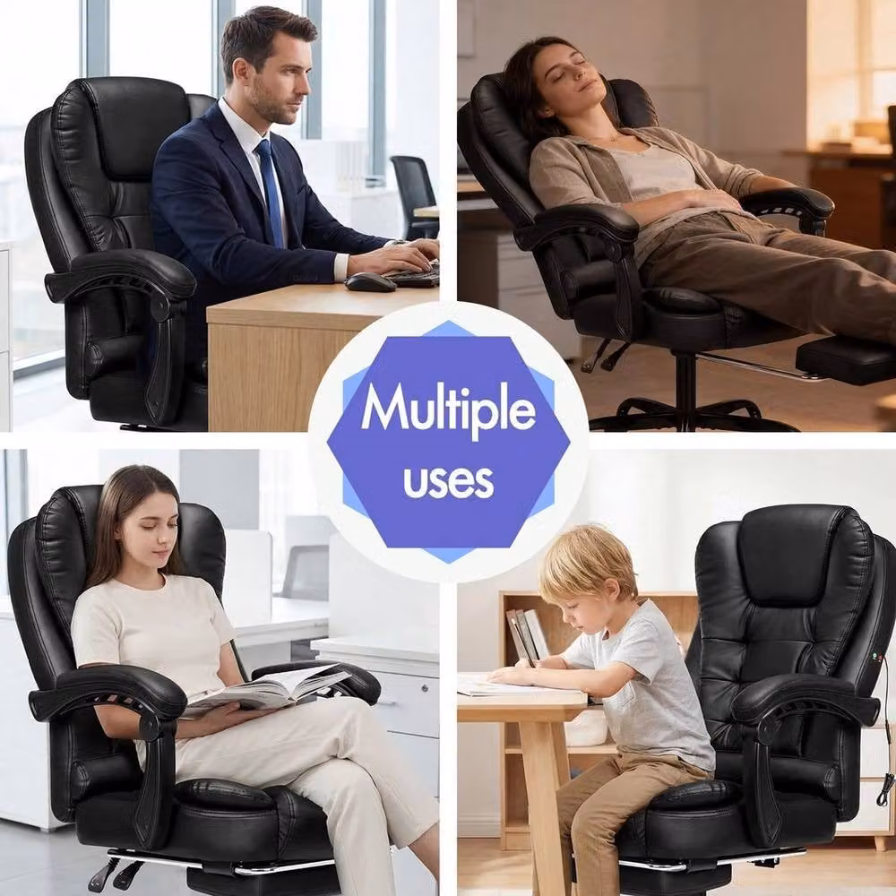 FORGEVIO Black Synthetic Leather Executive Massage Office Chair with Swivel and Armrests – 3
