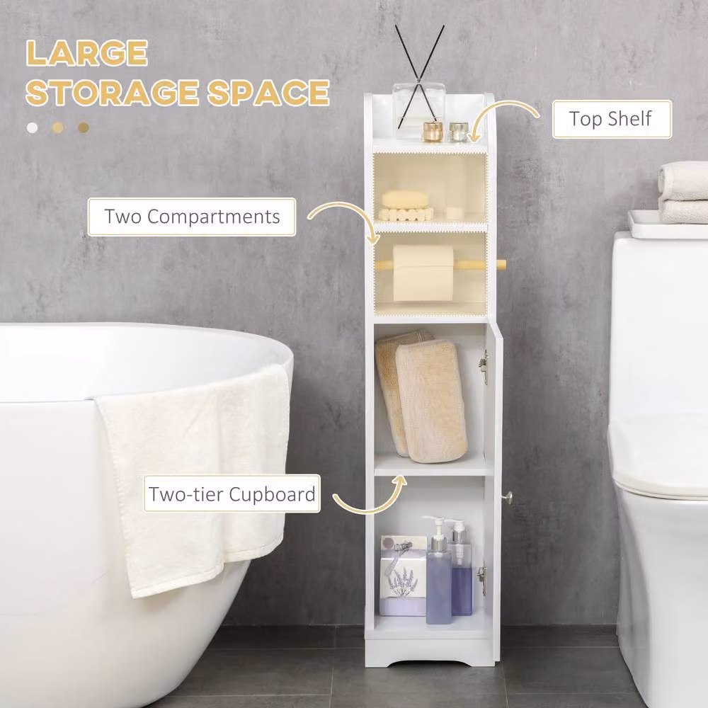 STILVORA Slim Freestanding White Bathroom Cabinet with Internal Shelves and Hinged Doors – 3