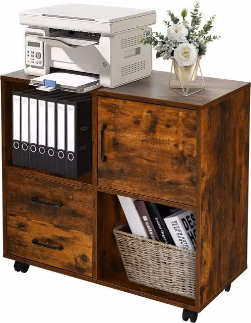 Costway Mobile File Cabinet and Rolling Printer Stand in Brown – 1
