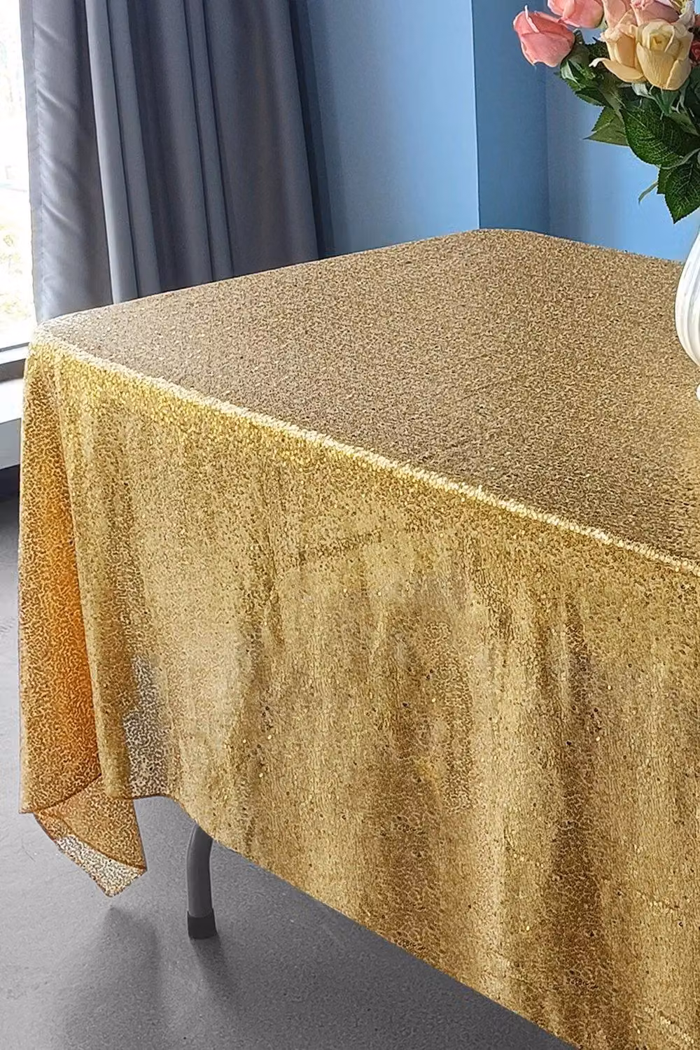 Neel Blue Gold Sequin Rectangular Tablecloth