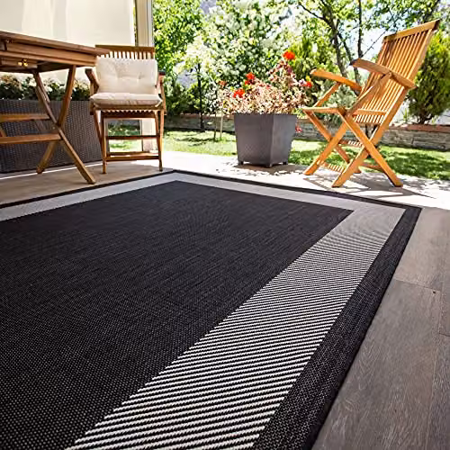 THE RUGS Black Bordered Indoor and Outdoor Rectangular Rug, W/D/H: 160 x 230 cm – 7
