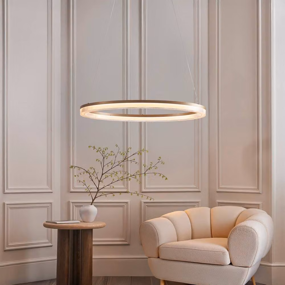 Netlighting Aurelia Pendant Light in Gold with Opal Ribbed Acrylic and 41W LED – 2