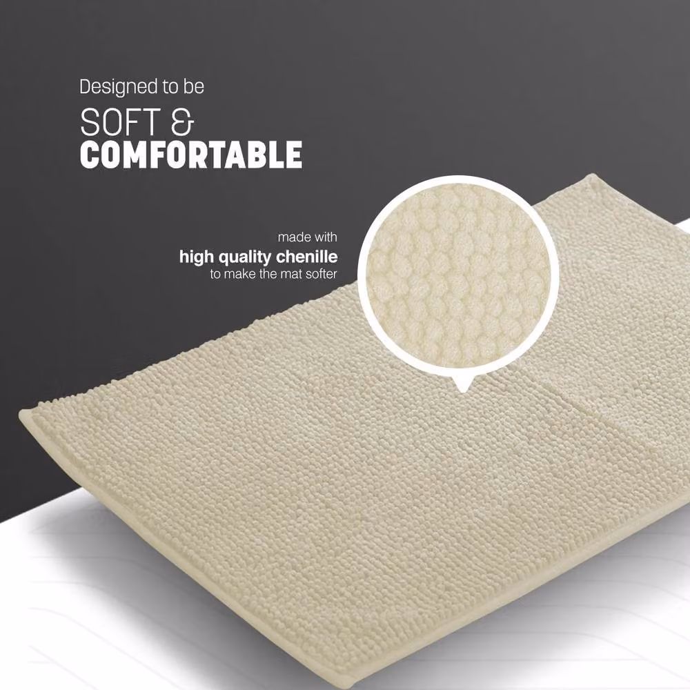 Keplin Non-Slip Microfibre and Chenille Bath and Toilet Mat in Beige, W: 50 cm x 80 cm – 3