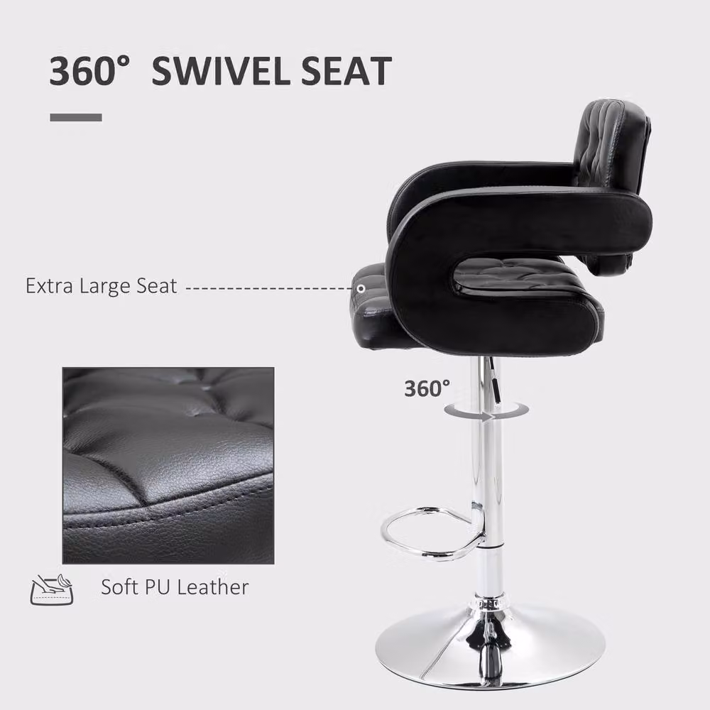 ERGOVEXA Luxe PU Leather Swivel Bar Stool with Armrests in Black – 6