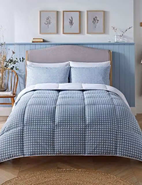 Night Lark Gingham 10.5 Tog Coverless Microfibre Duvet Set, Blue