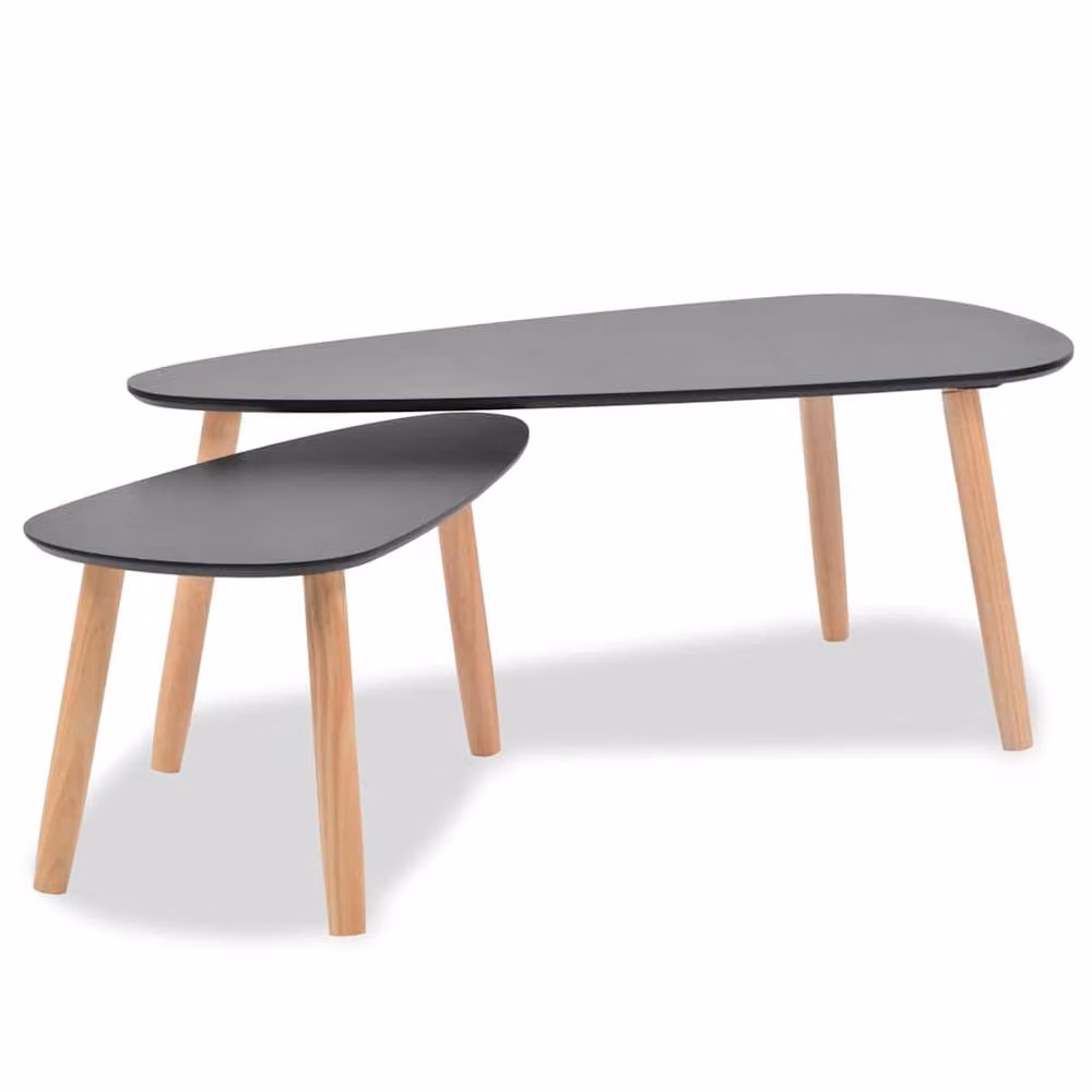 Berkfield Home 2 Piece Black Nested Coffee Table Set with Solid Pinewood and MDF – 2