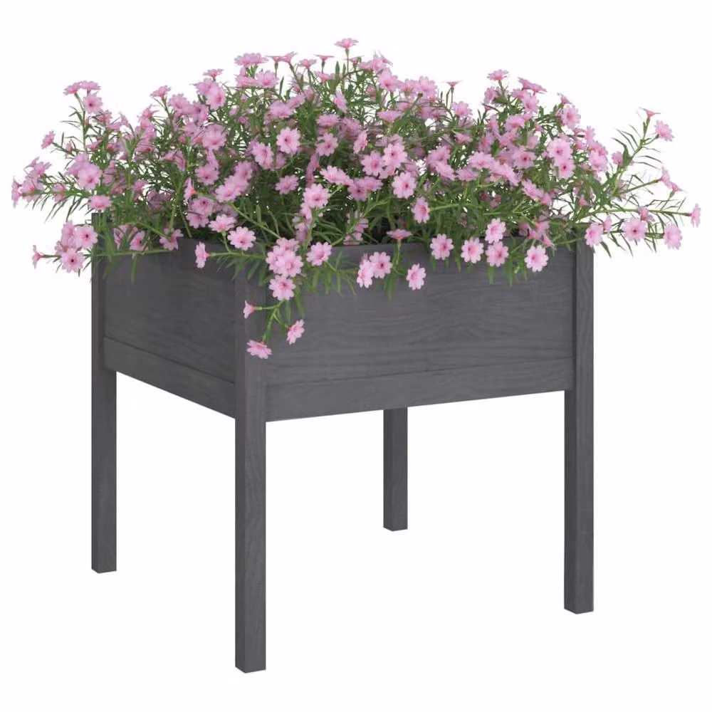 Berkfield Home Garden Grey Solid Pinewood Planter Tubs, 2 Pack, W/D/H: 70 x 70 x 70 cm – 3