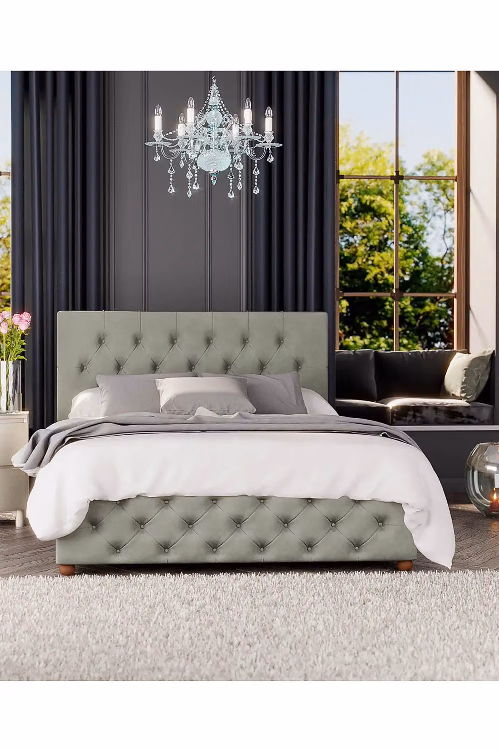 Laurence Llewelyn-Bowen Luna Ottoman Storage Bed in Duck Egg Blue Plush Velvet Fabric, W/D/H: 140 x 200 cm – 4