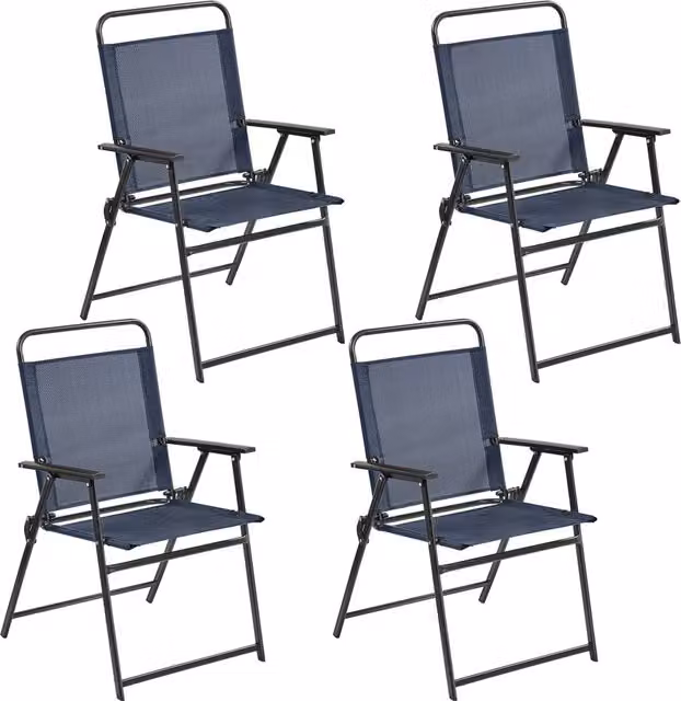 Yaheetech Set of 4 Folding Metal Dining Chairs for Garden or Patio in Blue