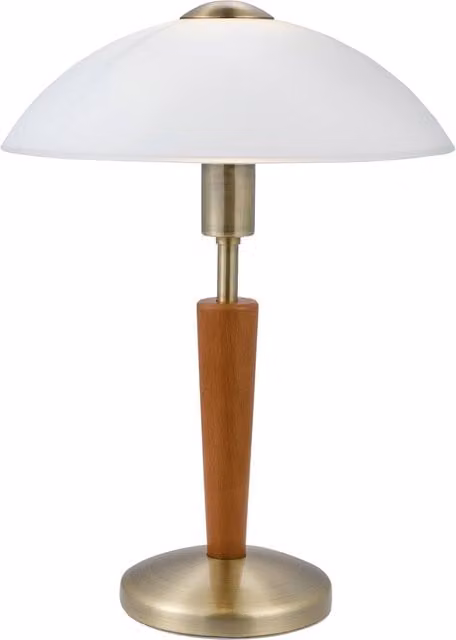 Loops Table Lamp in Bronze and Wood with White Satin Glass Shade, Touch On/Off, E14 Bulb, H: 35 cm, W: 26 cm, D: 26 cm