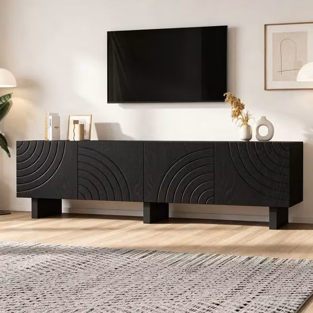 Merax Modern Black 4 Door Textured TV Unit for Up to 75 Inch TVs – 1