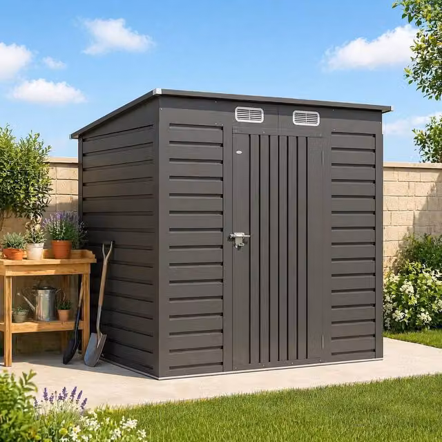 STILVORA Modern Pent Garden Shed with Double Doors in Matt Grey – 1