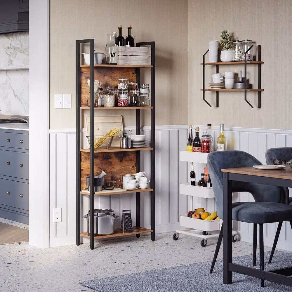 SPETLEK 5-Shelf Brown Industrial Wood Bookshelf Storage Unit – 5