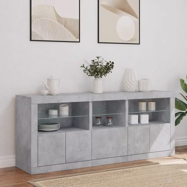 Berkfield Home Modern Sideboard with LED Lights in Concrete Grey, W/D/H: 162 x 37 x 67 cm – 1
