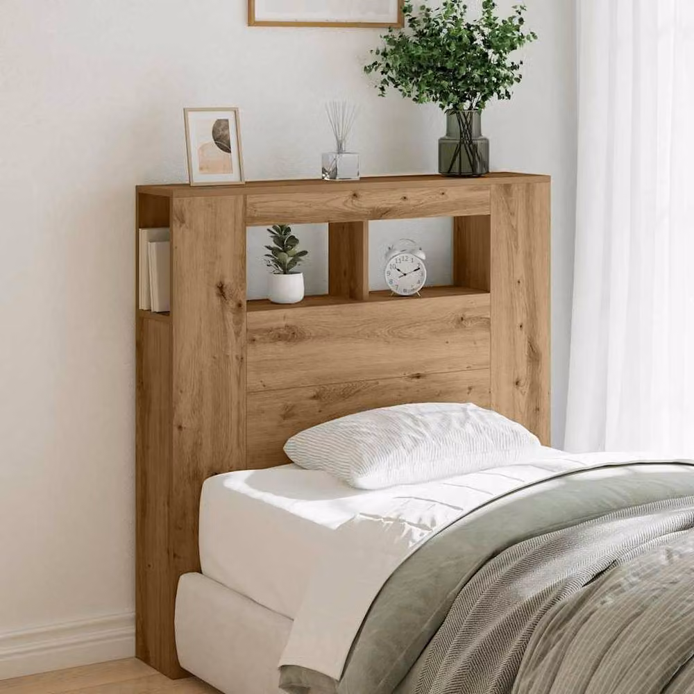 Berkfield Home Artisan Oak LED Headboard with Integrated Shelf in Brown, W/D/H: 100 x 18.5 x 103.5 cm – 2