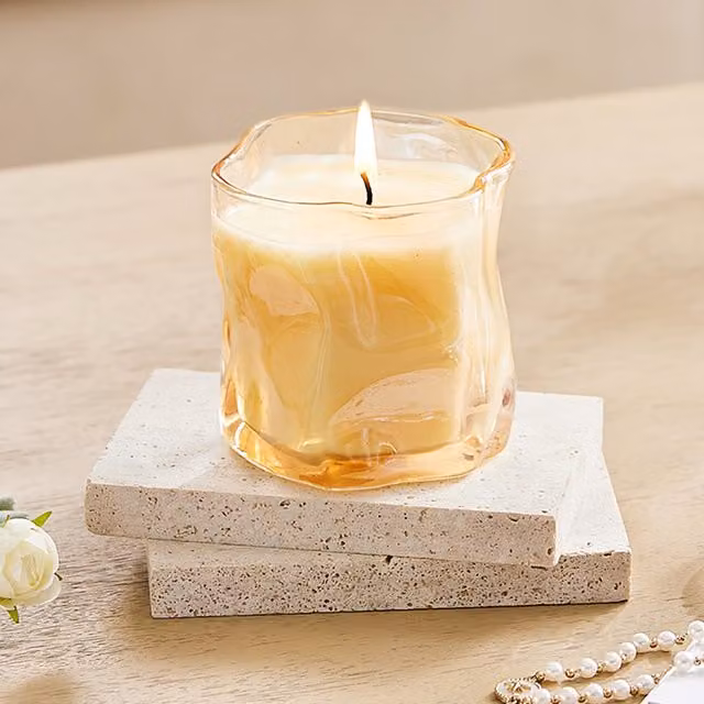 Komore Fruity Scented Soy Wax Candle in Orange Glass Jar